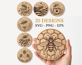 Honey Bee Laser Coaster Files, Bee Svg Laser Engrave, Glowforge File, Bees Laser File, 3D Illusion Bee, Digital, Slate Coasters, Honeycomb