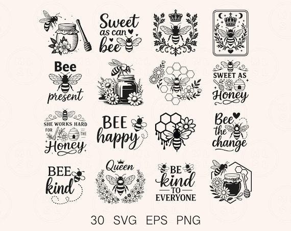 Bee Svg Bundle, Queen Bee, Bumble Bee Svg, Honey Svg, Bee Sublimation Designs, Summer Svg, Cut Files, Svg Files For Cricut, Bee Clipart Svg