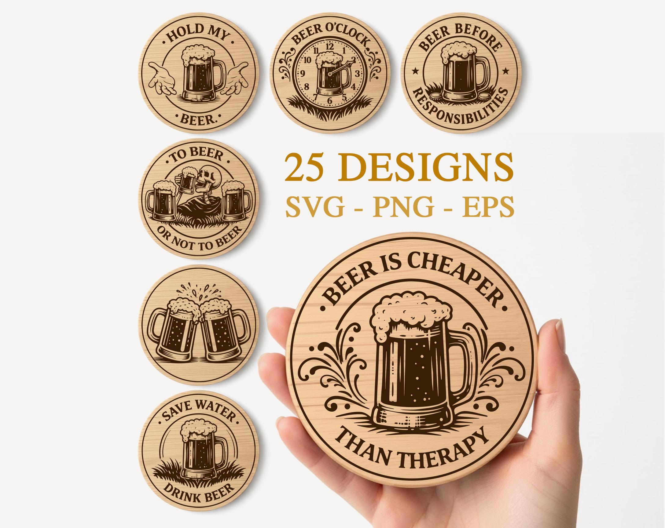 Beer Coasters SVG Bundle, Beer Laser Burn File, Laser Engraving Files ...