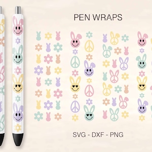 イースター ヒッピー ペン ラップ SVG バンドル、イースター ペン ラップ SVG、ペン デジタル テンプレート、レトロ イースター SVG、ヒッピー SVG、平和と愛、エポキシ ペン ラップ