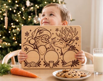 Bandeja vintage de Papá Noel en formato SVG, diseño de Papá Noel y renos, bandeja para galletas de Papá Noel, bandeja para dulces de Nochebuena, archivo para grabado láser, Glowforge xTool