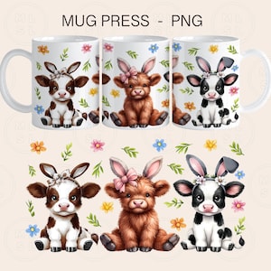 Easter Cow Mug 15oz Mug PNG Bundle, Easter Mug Png, Highland Cow Mug Wrap, 15oz Mug Design Png, Easter Mug Sublimation, Cow bundle png