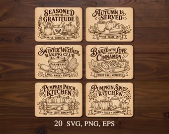 Fall Cutting Board Engraving SVG Bundle, Farmhouse Kitchen Board SVG, Thanksgiving Charcuterie SVG, Pumpkin Baking Designs, Glowforge File