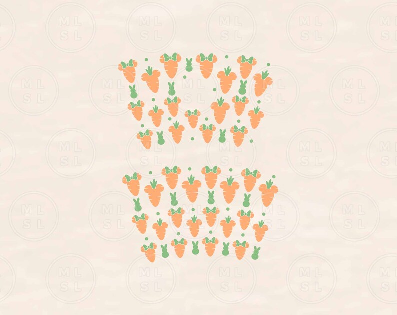 Pode incluir: Um design com tema de P&aacute;scoa com cenouras laranja com la&ccedil;os e copas verdes, juntamente com silhuetas de coelhos verdes. O design &eacute; repetido em um padr&atilde;o, perfeito para artesanato e decora&ccedil;&otilde;es de primavera.