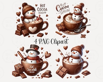 Warme chocolademelk clipart png bundel, kerst clipart, aquarel leuke kerst clipart, warme chocolademelk clipart png, sneeuwpop png, scrapbooking png