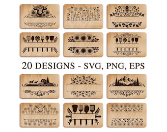Kitchen Tray Svg Bundle, 3D Illusion Cutting Board Laser Engraving File, Coffee coasters, Charcuterie Board Engraving, Glowforge Svg