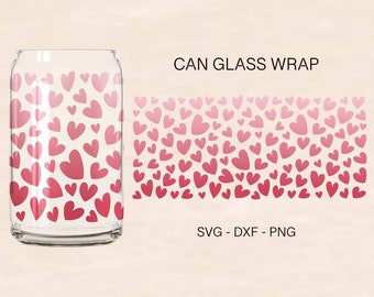 Valentines Can Glass Svg, Hearts Can Glass Wrap Svg, Valentines Svg, 16oz Libbey Full Wrap, Can Glass Svg, File For Cricut, Libbey Template