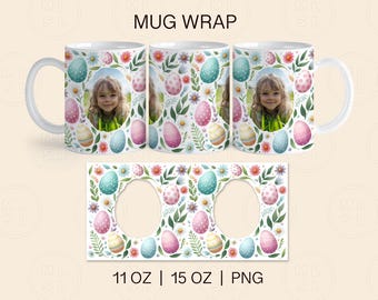 Happy Easter Photo Mug, Easter Mug Wrap Sublimation, Easter Photo Template Png, 11oz and 15oz Mug Wrap Png, Easter Egg Mug Wrap, Digital Png