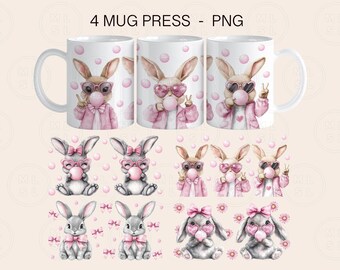 Pink Bunnies Easter Mug 15oz Mug PNG Bundle, Easter Mug Png, Bunny Mug Wrap, 15oz Mug Design Png, Easter Mug Sublimation, Bunny Png