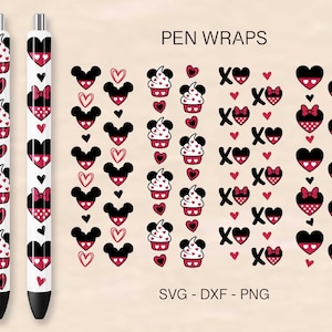Valentines Day Pen Wrap Svg Bundle, Mouse Ears Pen Wrap Svg, Pen Digital Template, Valentines Day Svg, Mouse Love Svg, Hearts Svg