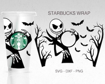 Jack Skellington Full Wrap Svg, Halloween Full wrap Svg, Starbucks cold Cup, Horror Movie Cold Cup Svg, Files For Cricut, Full Wrap Svg