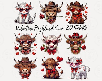 Walentynkowa krowa Highland Clipart PNG, Walentynkowy Clipart PNG, Zachodnia krowa PNG, Walentynki Svg, Miłość Svg, Walentynki Svg