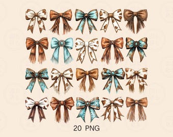 Paquete de lazos de vaquera occidental PNG, clipart de vaquera coqueta, lazo de piel de vaca PNG, lazo de acuarela PNG, lazo de coqueta PNG, clipart de lazo de vaquera PNG