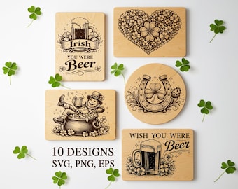 St Patrick's Day Cutting Board Engraving File, Lucky Coasters, Laser Engraving, Shamrock Laser Svg, Glowforge xTool CNC Cut, Irish Decor Svg