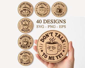 Coffee Coasters SVG Bundle, Coffee Laser Burn Files, Laser Engraving Files, Funny Coffee Coasters Svg, Glowforge xTool CNC Cut, Home Decor