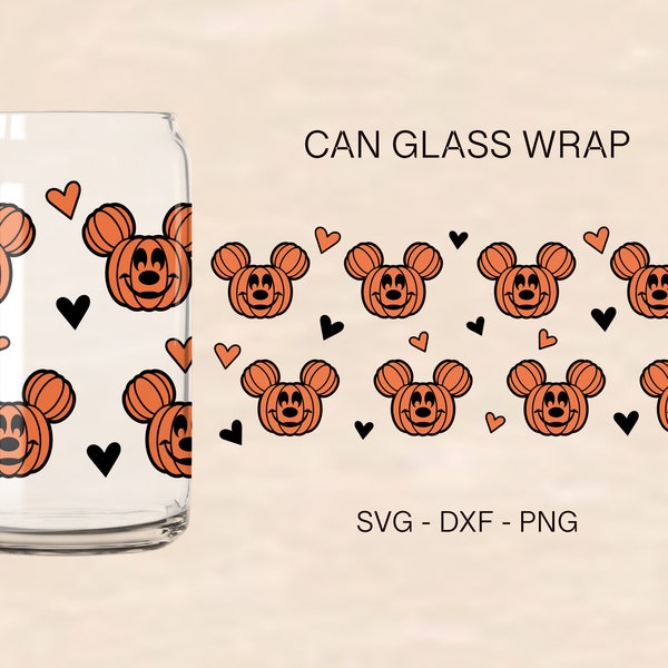 Mouse Ears Glass Wrap Svg, Pumpkin Glass Wrap, Pumpkin Ears Svg, 16oz Libbey Full Wrap Svg, Can Glass Svg, File For Cricut, Libbey Template