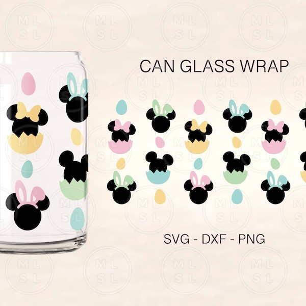 Easter Egg Can Glass Svg, Easter Bunny Ears Wrap Svg, Mouse Ears Svg, 16oz Libbey Full Wrap, Can Glass Svg, File For Cricut, Libbey Template