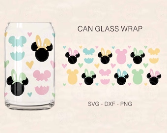 Easter Mouse Can Glass Wrap Svg, Bunny Ears Svg, Mouse Ears Svg, 16oz Libbey Full Wrap, Can Glass Svg, File For Cricut, Libbey Template