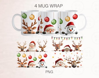 Peaking Christmas Mug 15oz Mug PNG Bundle, Christmas Mug Png, Santa Mug Wrap, 15oz Mug Design Png, Christmas Mug Sublimation