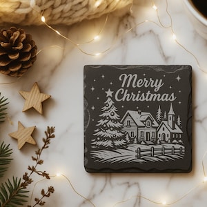 Christmas Slate Coaster Engraving Files, Holiday Lettering Laser PNG ...