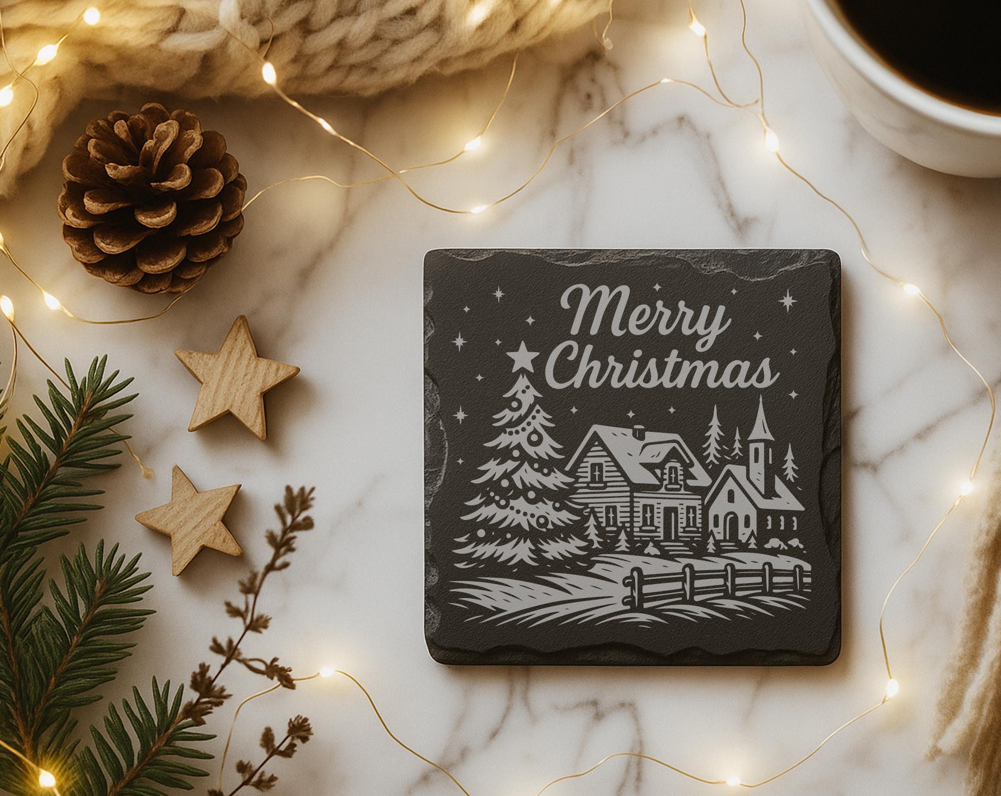 Christmas Slate Coaster Engraving Files, Holiday Lettering Laser PNG ...