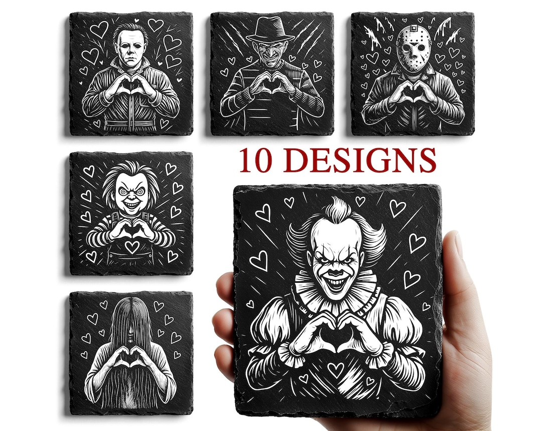 Halloween Slate Laser Coaster Files, Horror Png Laser Engrave ...