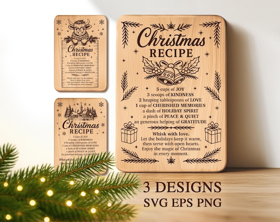 Christmas Cutting Board Engraving Files, Christmas Recipe Svg Bundle, Holiday Kitchen Sign Svg, Xmas Charcuterie Board Svg, Glowforge File