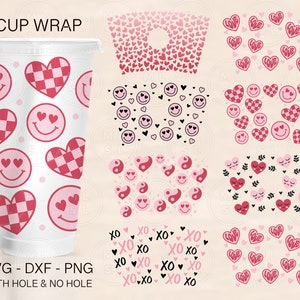 Valentines Day Cup Wrap Svg Bundle, Valentines Hearts Full Wrap, Venti Cold Cup 24oz, Coffee Wrap, Files For Cricut, Love Svg, dxf, png