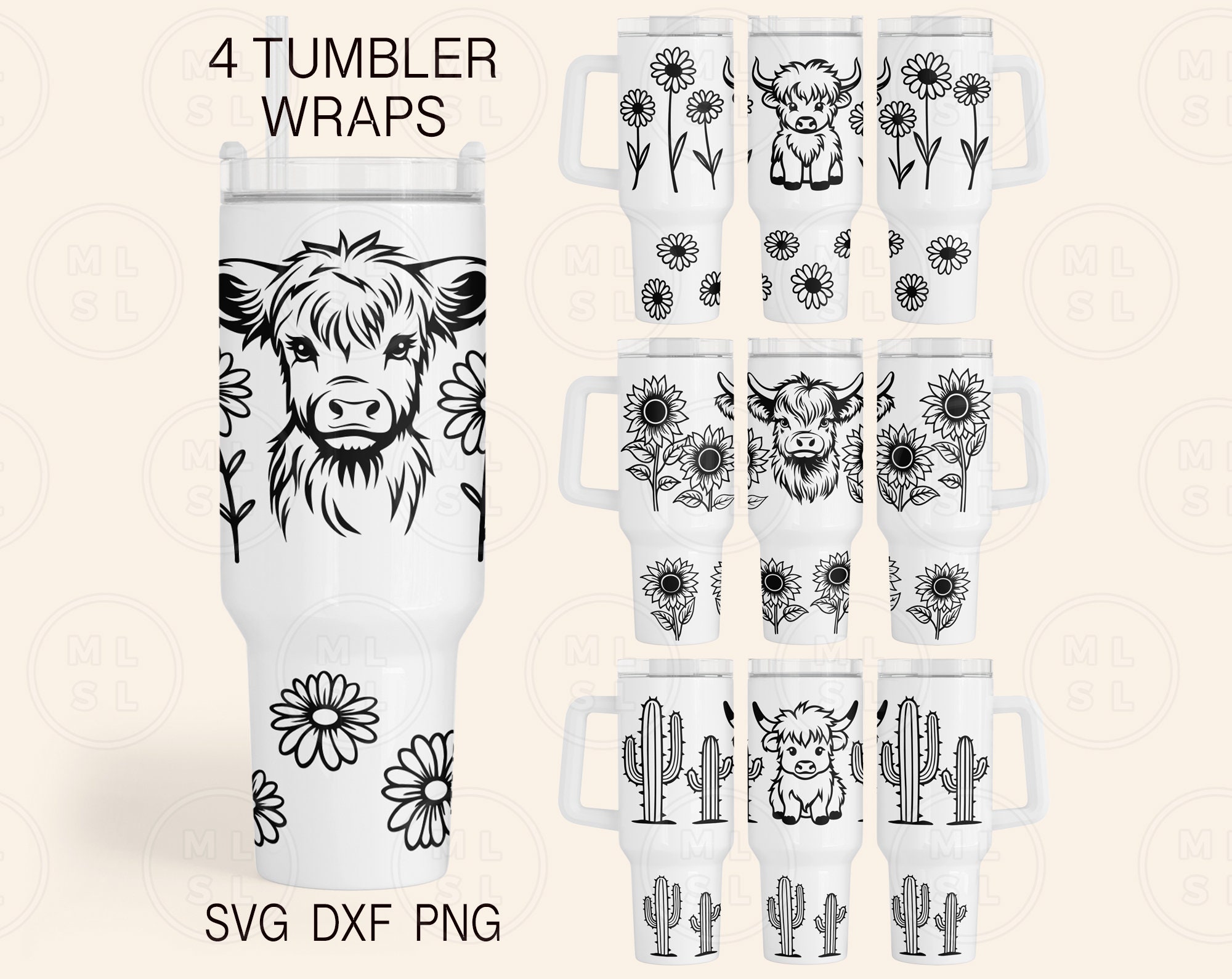 Highland Cow With Flowers 40oz Tumbler Svg Bundle, Spring 40oz Tumbler ...