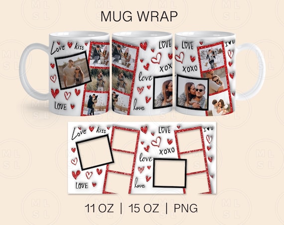 Valentine's Day Mug Wrap Sublimation, 11oz and 15oz Mug Wrap Png, Valentines Mug Wrap, Valentine's Day Photo Template, XoXo Mug Design Png