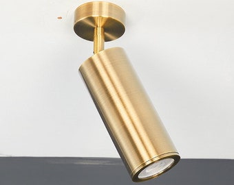 Brass Cylinder Adjustable Spotlight, Copper, Black or White Minimalist Lamp, MidCentury Overhead Task Light. MODEL : MIA