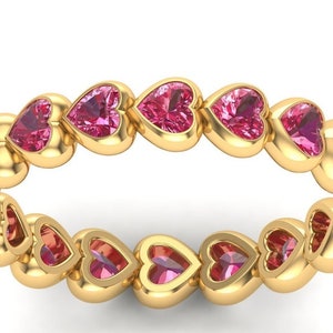 heart shape Rhodolite Garnet Eternity Ring antique garnet Engagement Ring Stacking Ring Full Eternity Ring 14k rose Gold women Matching band