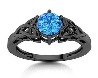 black ring with swiss blue topaz engagement rings antique wedding rings unique anniversary rings for couple evil rings swiss blue topaz ring