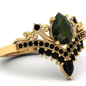 Anillos de compromiso de moldavita natural en forma de pera de 14 quilates y 18 quilates para mujer, anillos de novia, anillos de piedra de nacimiento, anillo de compromiso antiguo, anillo de aniversario, regalo para ella.