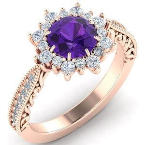 bridal AAA amethyst 14k solid rose gold engagement rings for women antique amethyst anniversary ring amethyst women solitaire propose rings