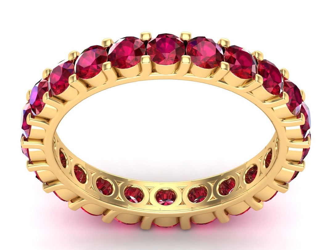 14k Yellow Gold Ruby Full Eternity Ring 925 Sterling Silver Anniversary ...