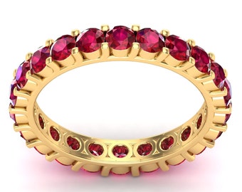 14k Yellow Gold Ruby full Eternity ring 925 sterling silver Anniversary Ring Ruby Wedding Band July birthstone Christmas gifts gift for her