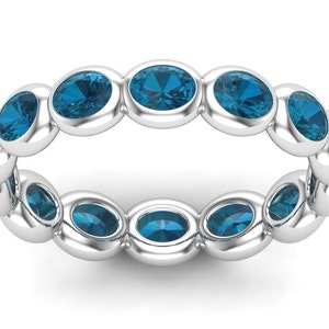 Full Eternity London Blue Topaz Engagement Band 14k Gold Blue Topaz Eternity Promise Band Women Topaz Wedding Band December Birthstone Ring