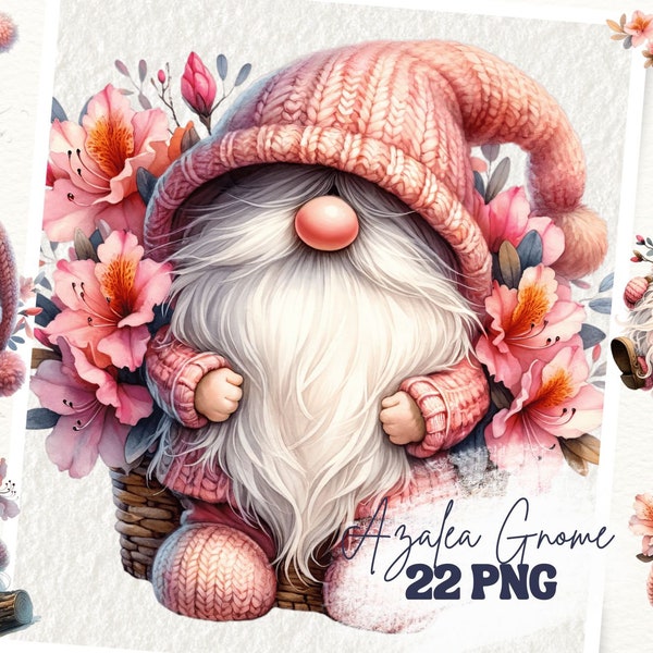 Azalea Gnome Watercolor Clipart, Azalea Gnome Clipart, Azalea Gnome Png Graphics, Gnome Sublimation, Spring Flower Gnome Clipart