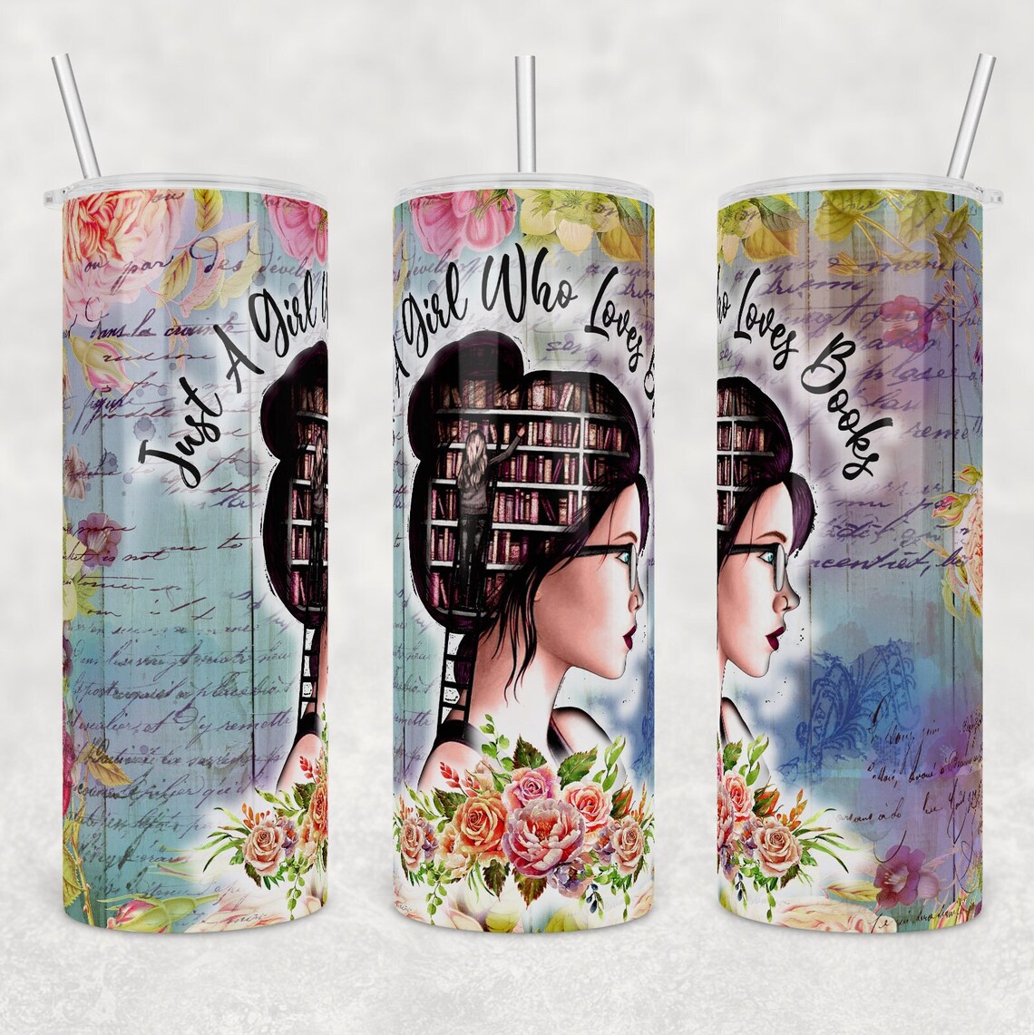 Just A Girl Who Loves Books Tumbler, 20 Oz Skinny Tumbler Design, Books Girl Tumbler, Book Lover ...