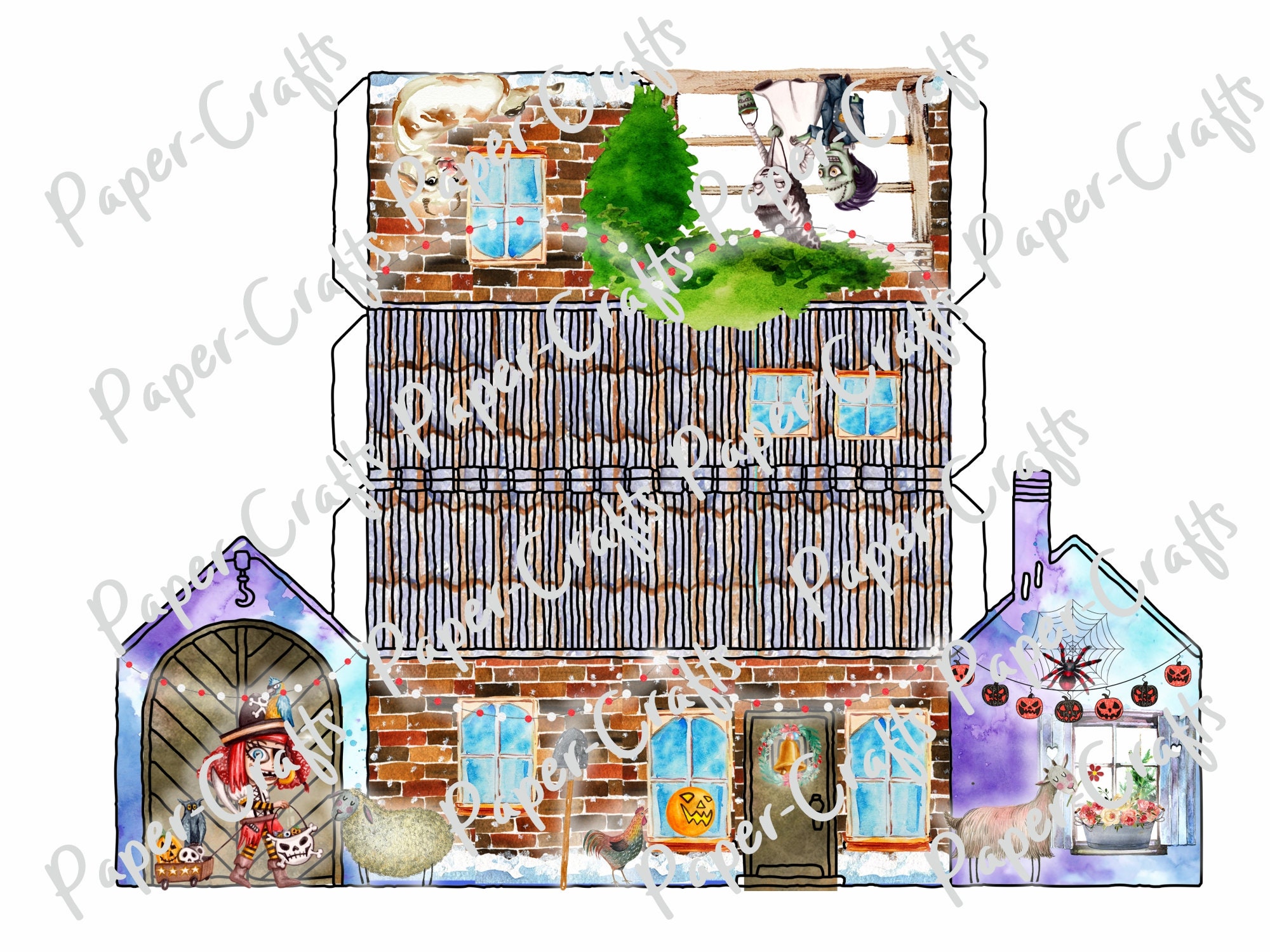 Halloween City Papercrafts, Printable Template, Graphics, and ...