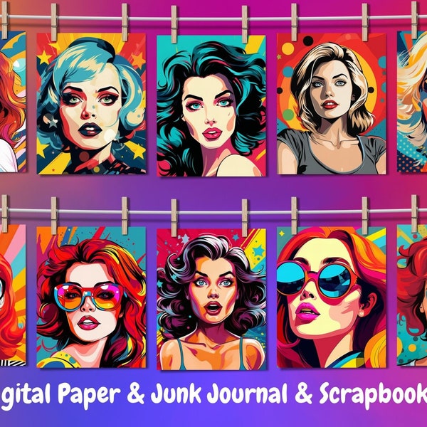 Cool Girl cartoon Retro Comic Book, Pattern Seamless Digital Papers, scrapbook paper, Pop Art Retro Vintage Style Digital Printable