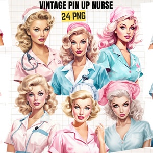 Pin Up Nurse Clipart,  Retro Nurse Clipart, '50s Transparent PNG, Instant Download Scrapbook, Junk Journal, Paper Crafts Commercial Use