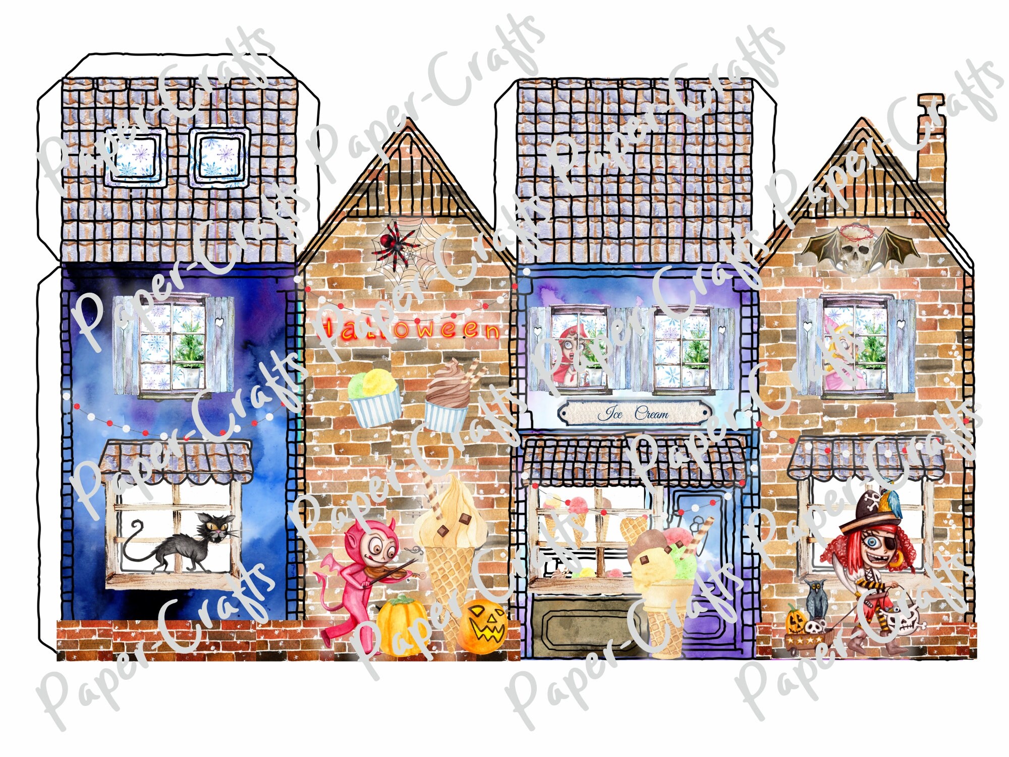 Halloween City Papercrafts, Printable Template, Graphics, and ...
