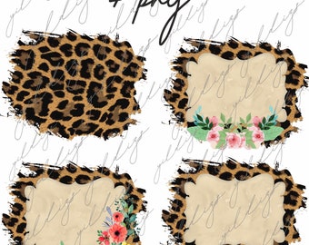 Leopard Flora Background Png, Background Splash, Cheetah, Animal Print, Leopard, Sublimation Frame PNG, Distressed Background