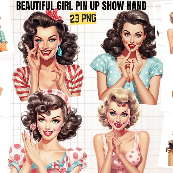 Retro Pin Up American Girls Clipart, 50's Housewifes, Polka Dot, Paper Craft, Junk Journal, Scrapbooking, Printable Art, Commercial Use