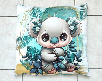 Cojín koala para guardería, regalo de nacimiento en algodón y minky