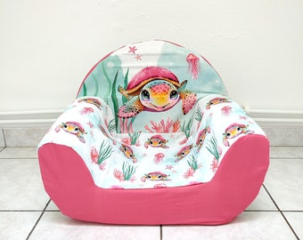 Fauteuil club pour enfant Tortue de mer Rose, fauteuil en mousse, fauteuil club, cadeau de naissancE