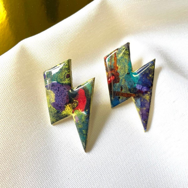 Unique lightning bolt earrings, handmade thunder earrings, colorful bold jewelry, perfect unique gift for women