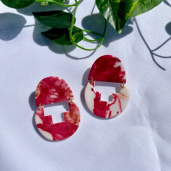 Polymer clay red big earrings, unique statement earrings, contemporary jewelry, perfect gift idea for bold women